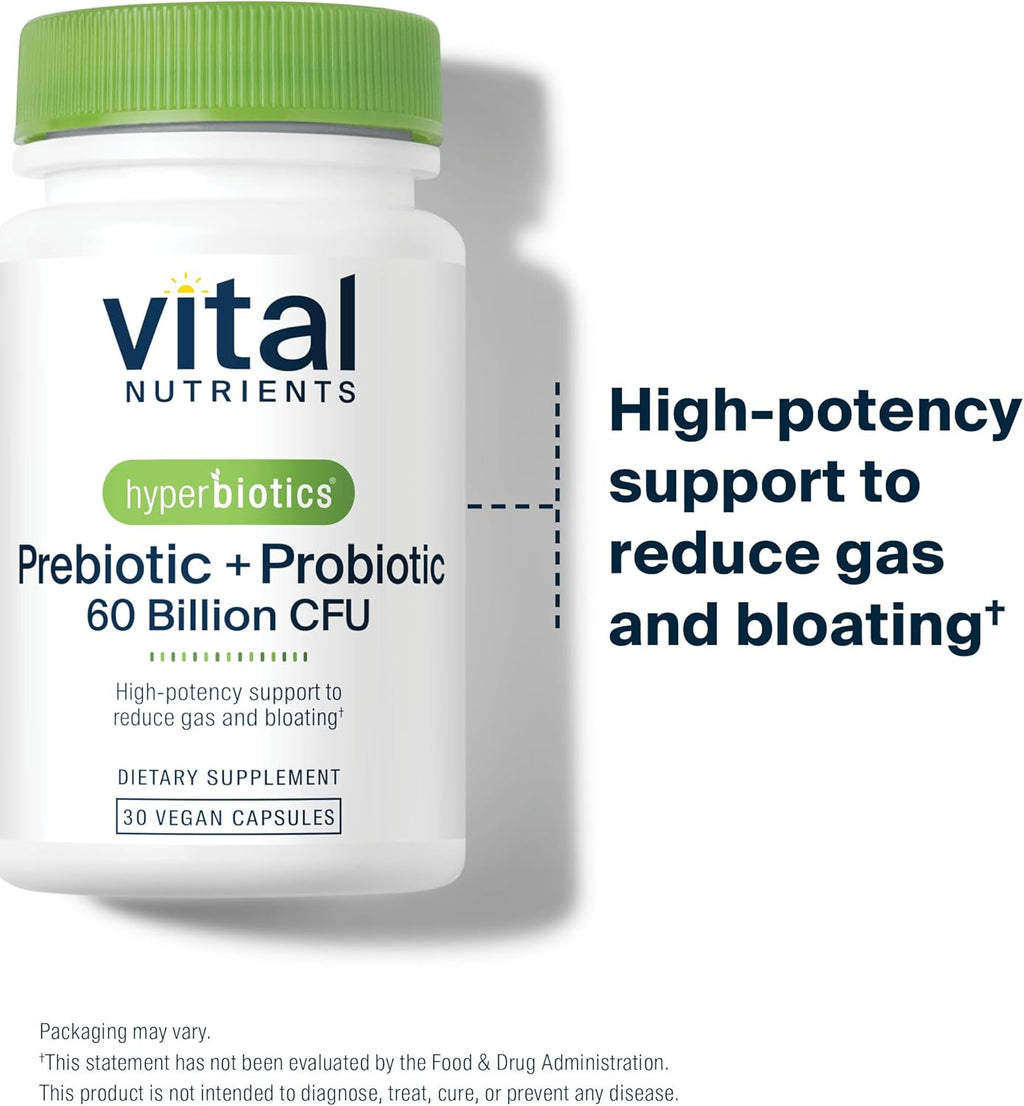 Hyperbiotics Vital Nutrients Prebiotic and Probiotic for Women and Men | 60 Billion CFU | Pre and Probiotics Supports Digestive Health, Constipation, Diarrhea, Gas & Bloating* | 30 Vegan Capsules