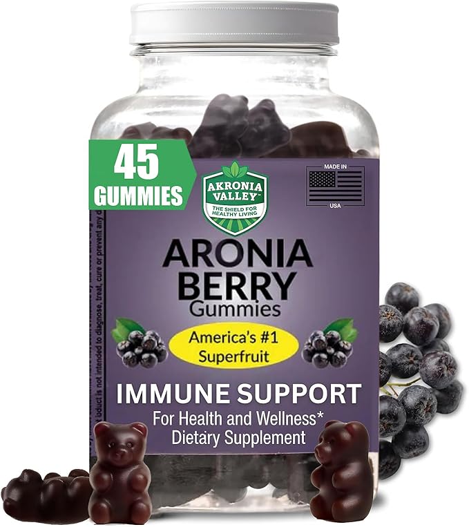 Aronia Berry Gummies | 45 Vegetarian Gummies | Pack of 1 | Immune Support, for Health and Wellness, Delicious Aronia Flavor