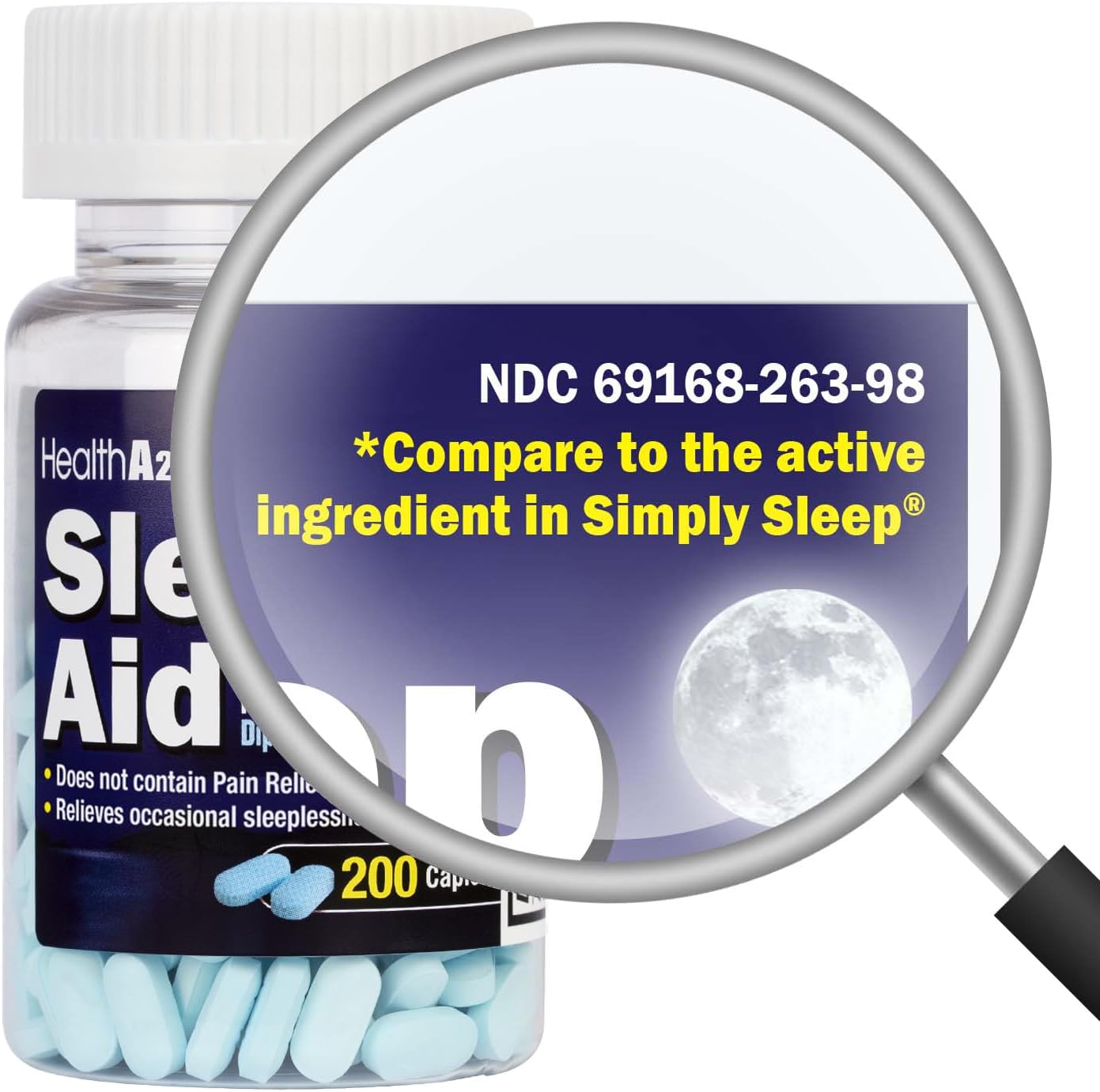 HealthA2Z Sleep Aid 200 Caplets | Diphenhydramine HCl 25mg | Regular Strength Sleeping Pills | Safe & Non-Habit-Forming