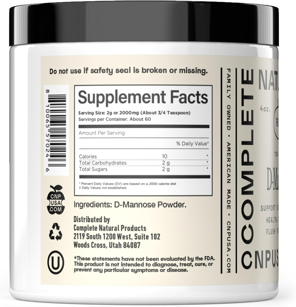 Pure D-Mannose Powder Supplement - D-Mannose 4oz (113g) About 60 Servings for UTI, Natural Bladder, & Urinary Tract Health
