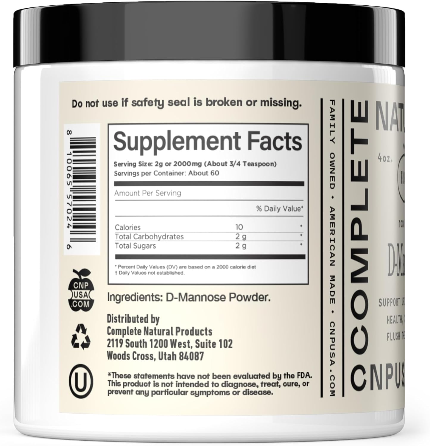 Pure D-Mannose Powder Supplement - D-Mannose 4oz (113g) About 60 Servings for UTI, Natural Bladder, & Urinary Tract Health