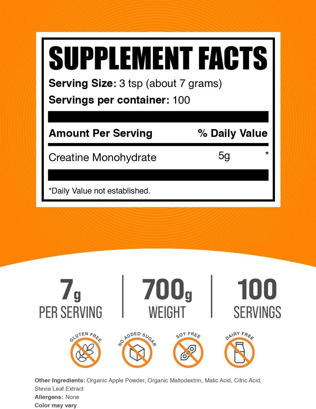 BulkSupplements.com Creatine Monohydrate Powder - Creatine Flavored Powder Supplement, Micronized - Sour Green Apple Flavor, 7g per Serving, 700g (1.5 lbs) (Pack of 1)