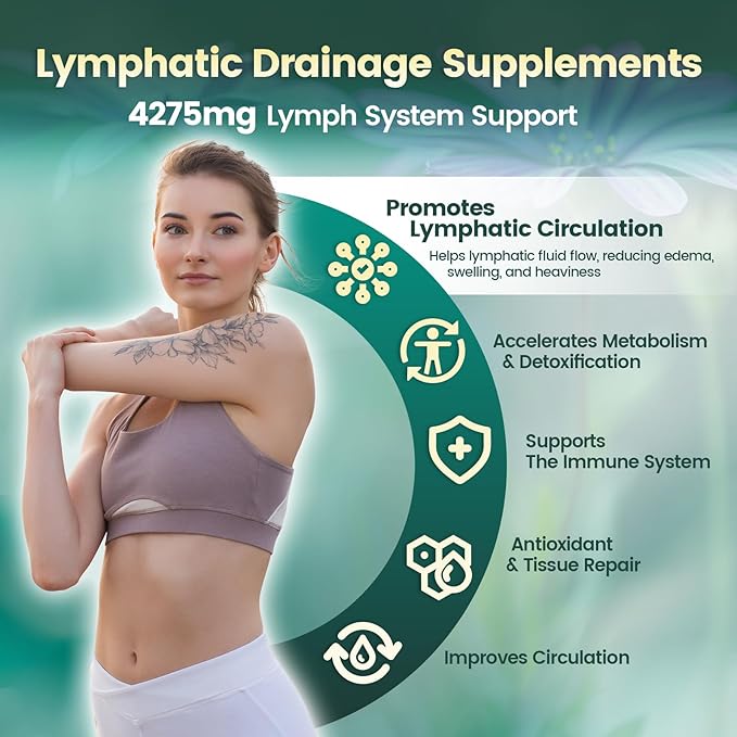 Lymphatic Drainage Supplement, 240 Softgels, 4275mg Lymph System Support Supplement for Women & Men, 21-in-1 Herbal Blend with Echinacea, Dandelion, Burdock, Bromelain, Calendula, Turmeric & More