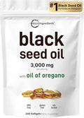 Micro Ingredients Black Seed Oil Softgels, 3,000mg, 240 Count | 2-in-1 Formula with Oil of Oregano, Carvacrol & Thymoquinone | Plant Based, Non-GMO