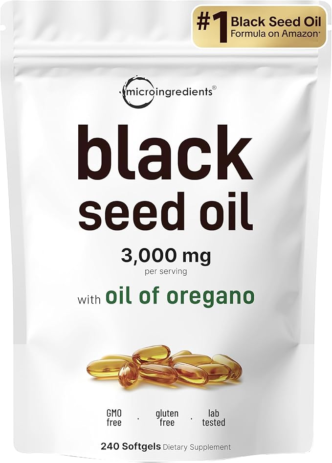 Micro Ingredients Black Seed Oil Softgels, 3,000mg, 240 Count | 2-in-1 Formula with Oil of Oregano, Carvacrol & Thymoquinone | Plant Based, Non-GMO