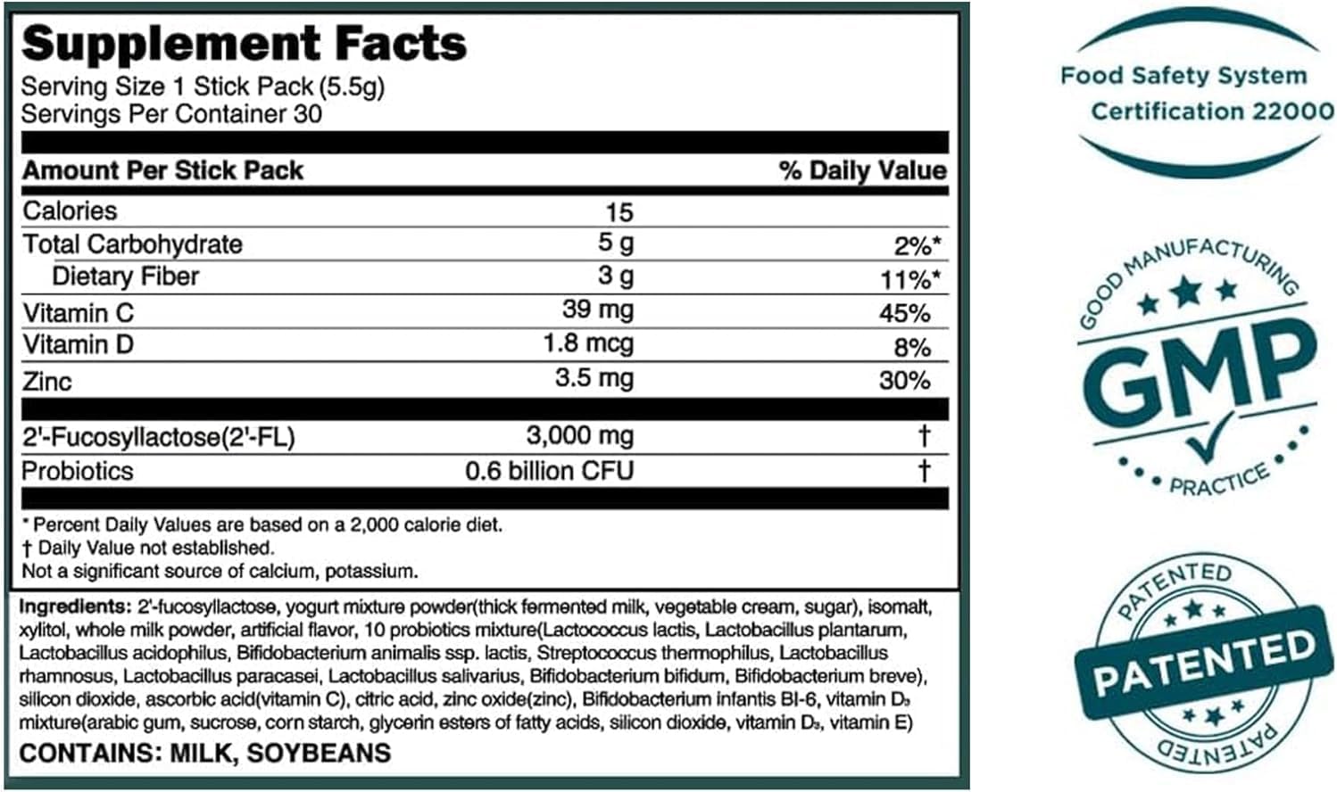 MOMSTAMIN Premium 3,000mg Human Milk Oligosaccharide (HMO 2'-FL) Prebiotic Probiotic Powder Supplement for Immunity Digestion Metabolism Gut Health, Clinically Researched (30 Sticks, 1 Month)