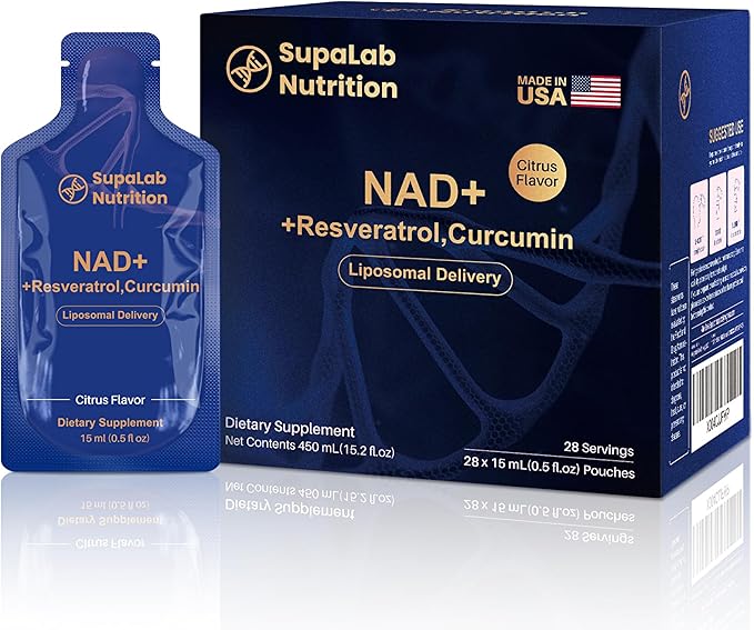 Liposomal NAD+ Supplement with Resveratrol, Anti-Aging, Energy Boost, NAD Liquid for Men & Women