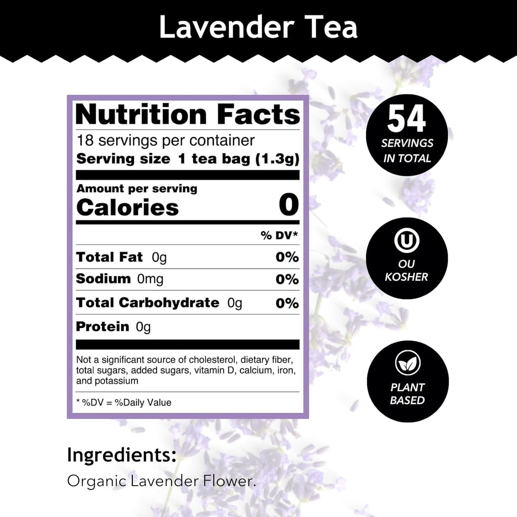 Buddha Teas - Organic Lavender Tea - Herbal Tea - For Health & Wellbeing - With Antioxidants & Minerals - Clean Ingredients - Caffeine Free - OU Kosher & Non-GMO - 18 Tea Bags (Pack of 3)