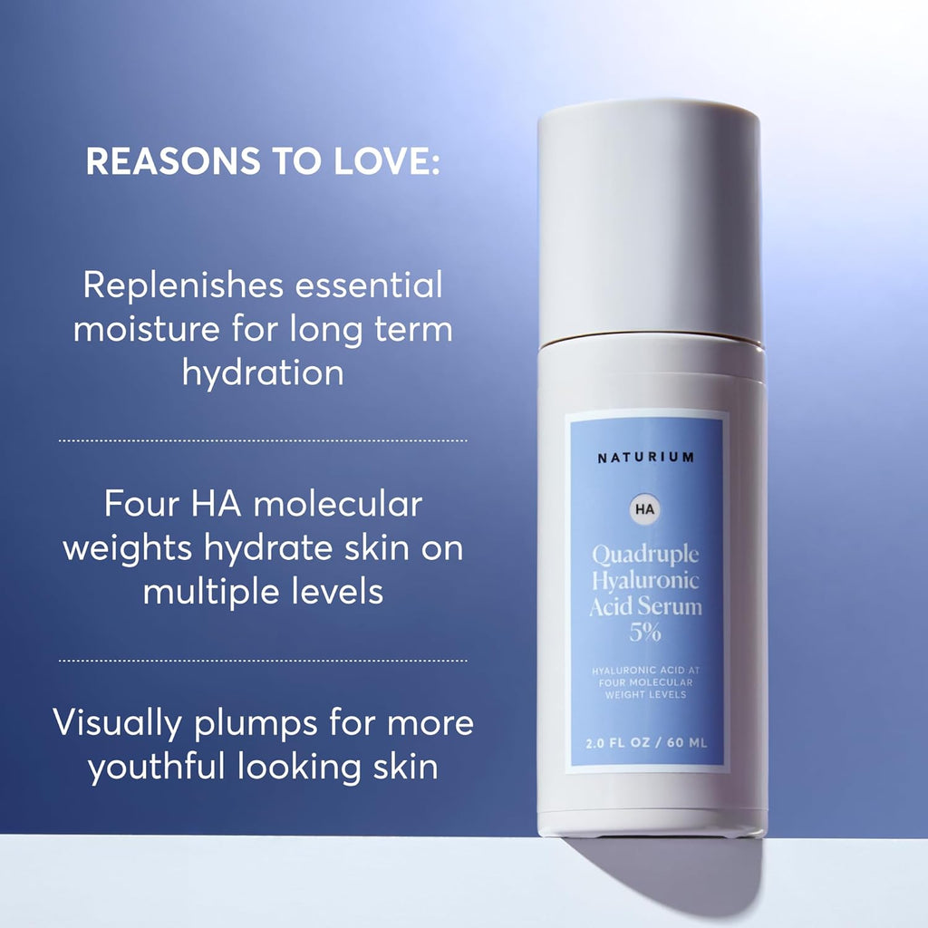 Naturium Quadruple Hyaluronic Acid Serum 5% Jumbo, Hydrating & Plumping Face Serum, Anti-Aging & Moisturizing Skin Care, Fragrance-Free, 2 oz