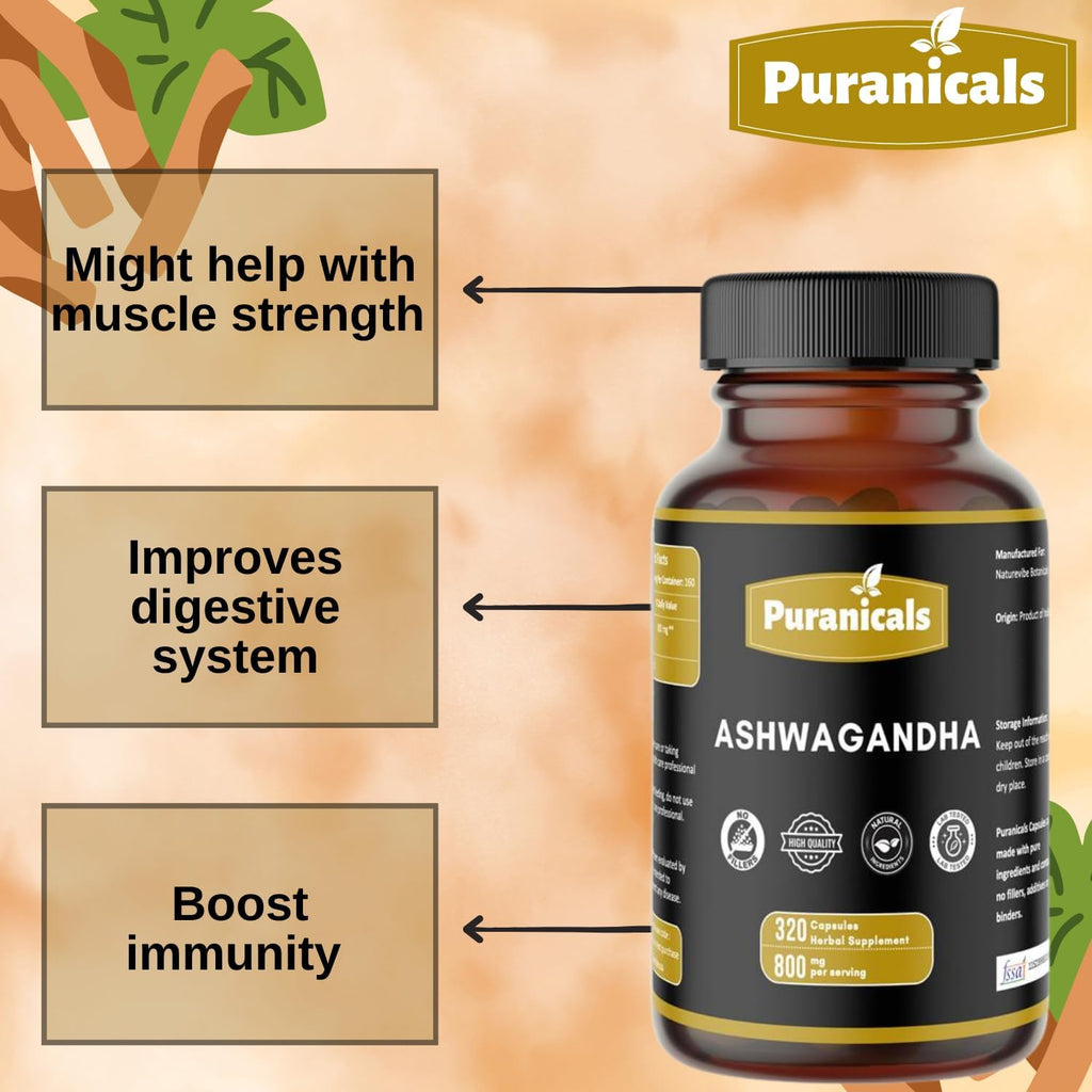 Ashwagandha Premium 320 Capsules Non GMO and Gluten Free | Herbal Supplement | 800 mg Per Serving | Made with 100% Pure Herb Ashwagandha Powder
