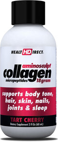 HEALTH DIRECT – Medical-Grade Liquid Collagen Shots – AminoSculpt Sugar-Free – Tart Cherry – 12 Servings, (12pk, 2oz Shots) – Good for Joints, Bones, & Sleep – Better Hair, Skin & Nails