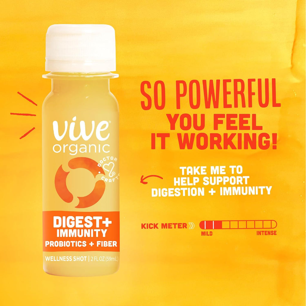 Vive Organic Digest + Immunity Dual-Boost Shot, Cold-Pressed Aloe Vera, Apple Cider, Probiotics, 2g Fiber, Gluten Free, Vegan, 2 Fl Oz (Pack of 12)