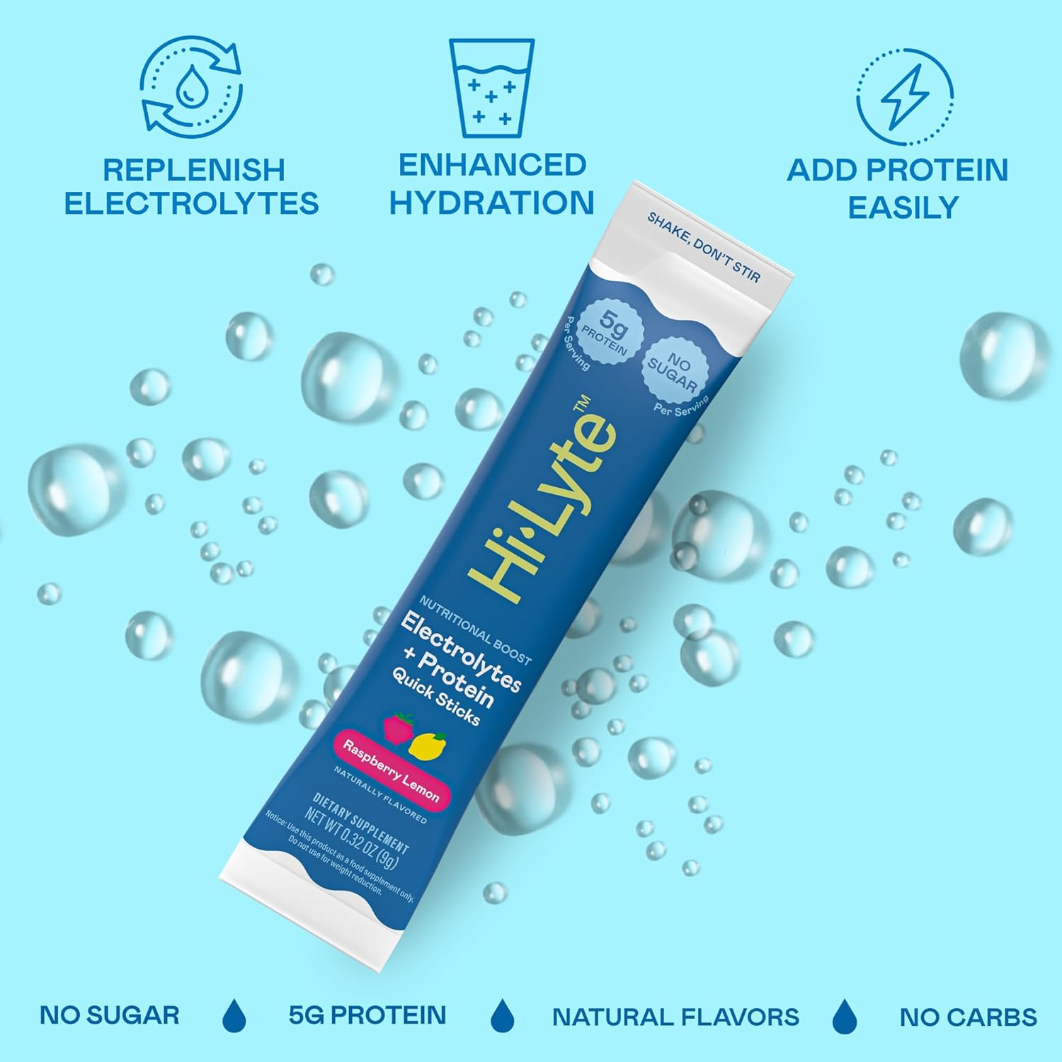 Hi-Lyte Electrolytes + Protein Quick Sticks Raspberry Lemon, 16 Servings
