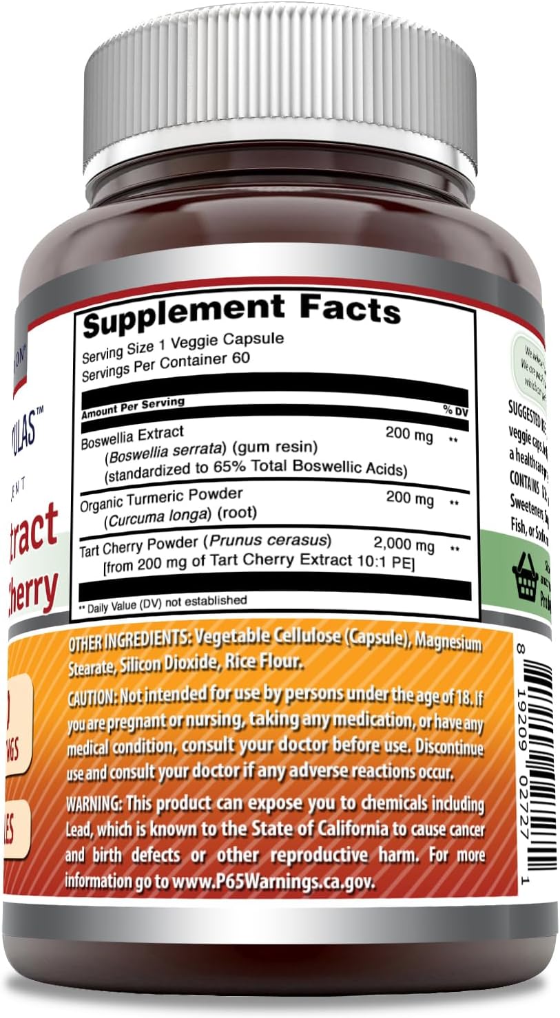 Amazing Formulas Boswellia Extract Turmeric and Tart Cherry Supplement | 2400 Mg Per Serving | 60 Veggie Capsules | Non-GMO | Gluten Free | Made in USA