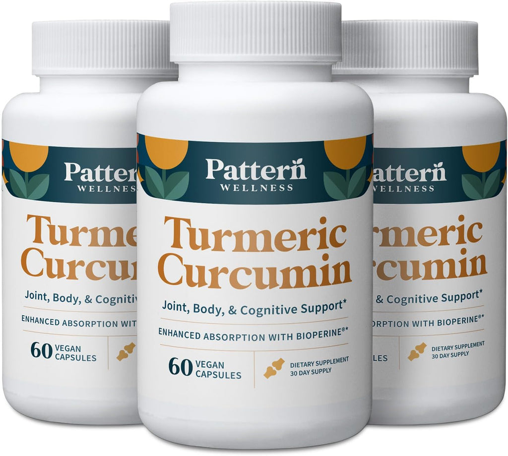 Pattern Wellness Turmeric Curcumin – 1300mg – 95% Curcuminoids with BioPerine® Black Pepper – Joint, Cognitive & Immune Support – Non-GMO, Gluten Free – 180 Capsules