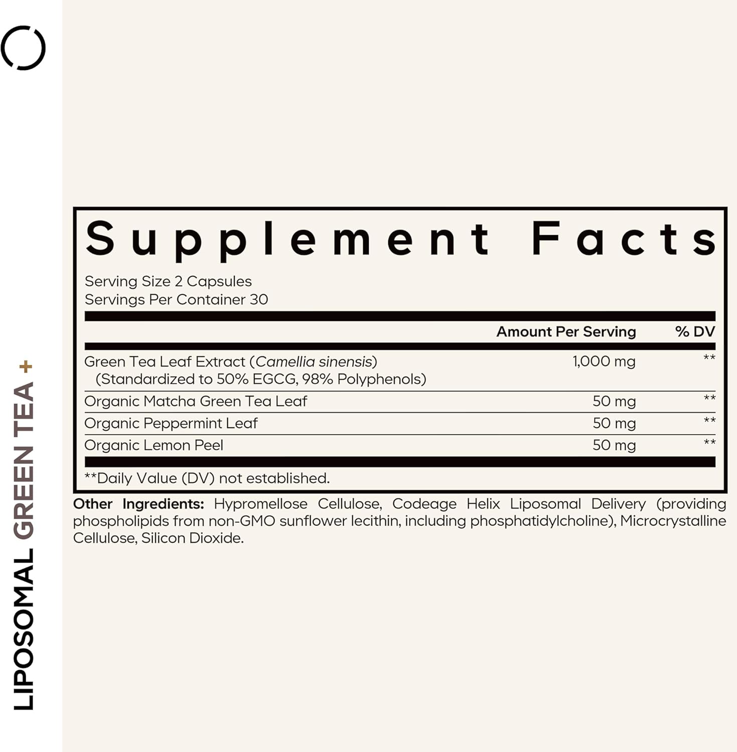 Codeage Liposomal Green Tea+ EGCG 50% Green Tea Extract, Organic Matcha Green Tea Powder, Peppermint Leaf, Lemon Peel, Liposomal Delivery - Vegan Pils Supplement - Non-GMO - 60 Capsules