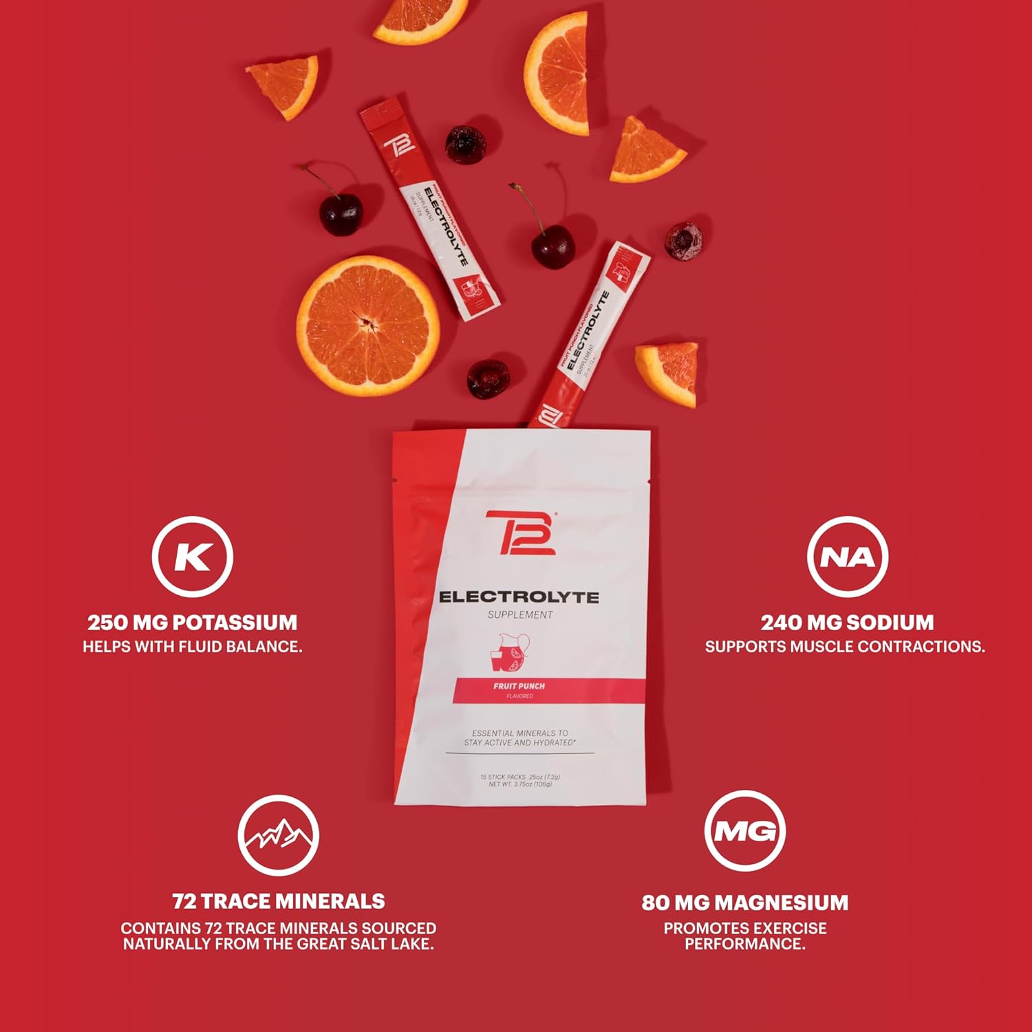 TB12 Electrolytes Powder Packets Fruit Punch – Mineral-Rich Electrolyte Powder for Fast Hydration by Tom Brady - Natural, Low Sugar, Vegan, Gluten-Free, Easy to Mix - 15 Stickpacks