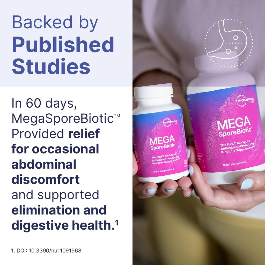 Microbiome Labs MegaSporeBiotic Probiotics for Women & Men - Spore Based Probiotics for Digestive Health - Shelf Stable & Travel-Friendly (180 Capsules)