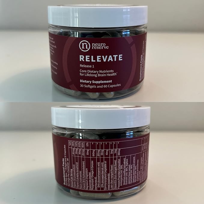RELEVATE Brain Health Supplement; Memory, Focus, Energy, Sleep, Eyes & Healthy Aging; Doctor Formulated; Quercetin, Lutein, Magnesium Glycinate, Omega 3 DHA EPA, Vitamin B12, B3, D3
