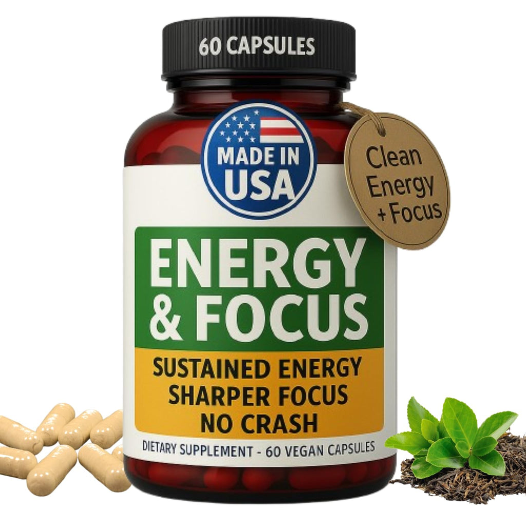 Energy & Focus Capsules - Natural Nootropic Supplement for Sustained Mental Clarity, Enhanced Concentration & Alertness - No Crash, Vegan, Non-GMO - 60 Caps