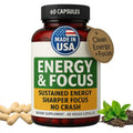 Energy & Focus Capsules - Natural Nootropic Supplement for Sustained Mental Clarity, Enhanced Concentration & Alertness - No Crash, Vegan, Non-GMO - 60 Caps