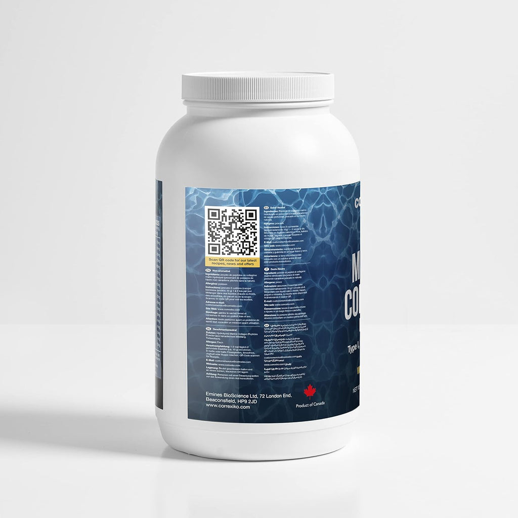 Hydrolyzed Marine Collagen Peptides Powder. Canadian Wild-Caught Fish Skin(Not Scales)-Colageno Hidrolizado en Polvo-Vital Protein Supplement for Skin, Hair, Joints and Digestion, Marine Powder (1kg)