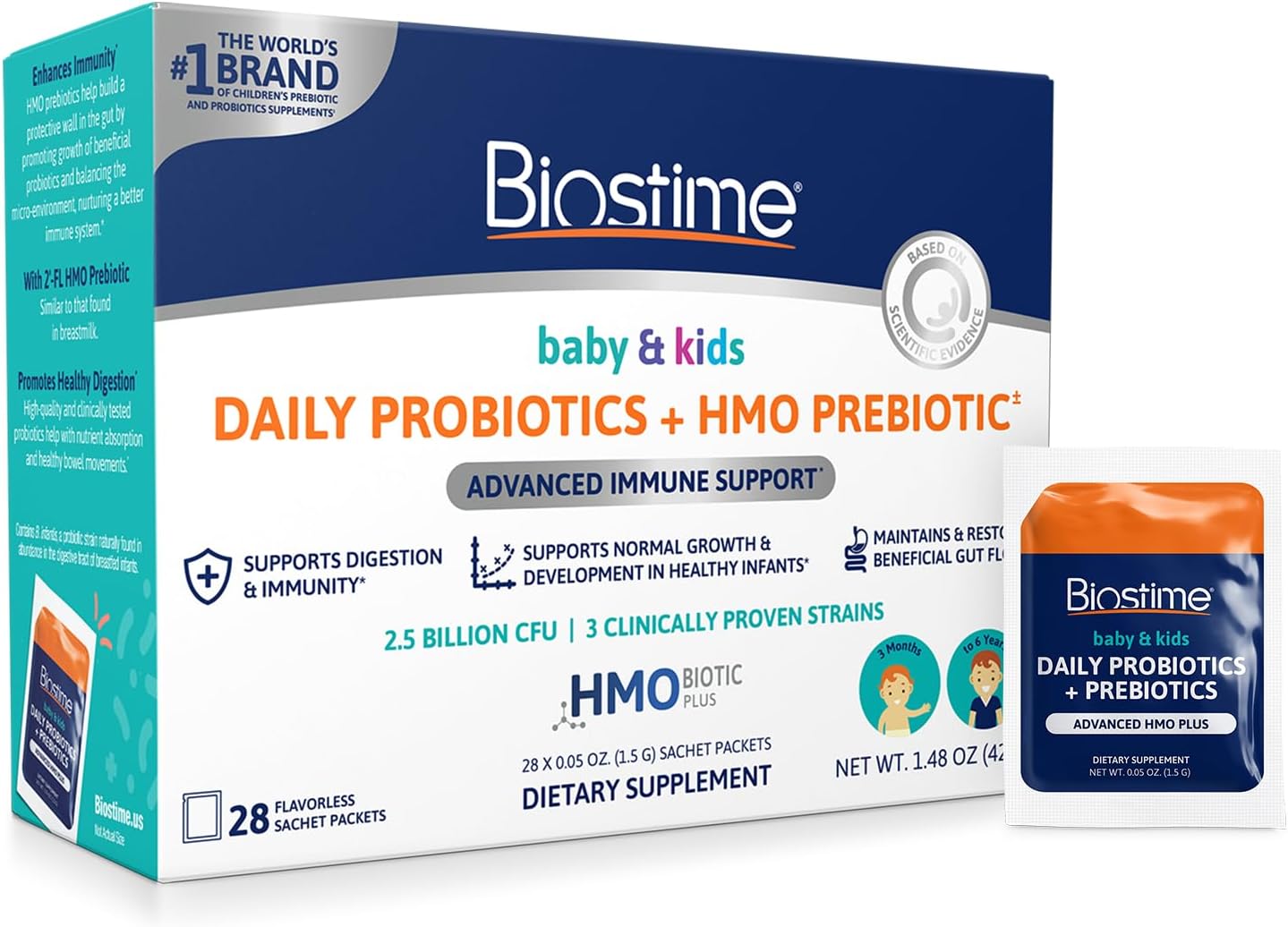 Biostime Baby Probiotic for Kids with HMO & Prebiotic Fiber | Immune Support | Constipation Relief and Digestion Support Probiotics for Kids, Toddlers and Infants - 28 Powder Packets