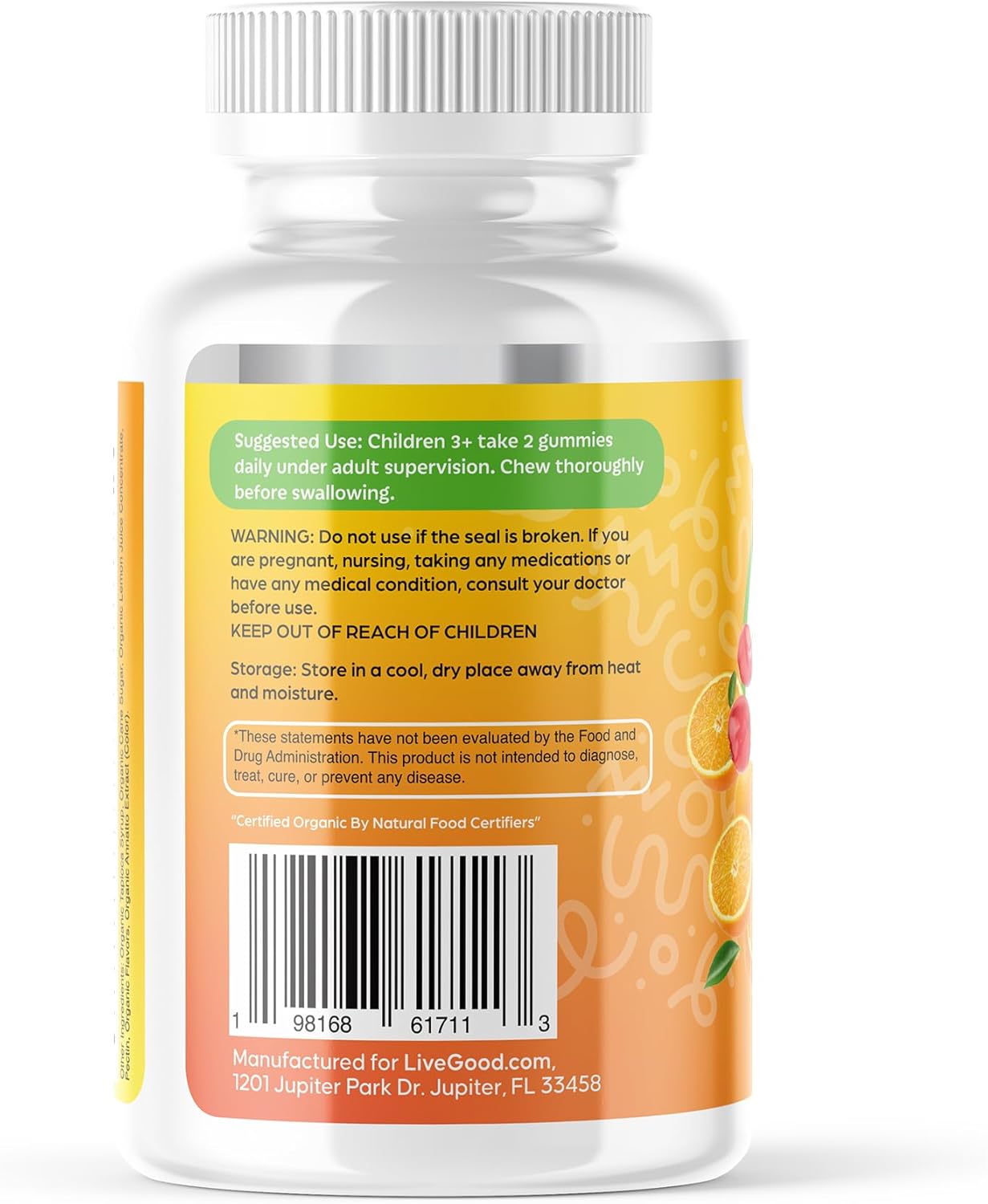 LIVEGOOD™ Organic Childrens Multivitamin Gummies, Chewable Daily Supplement with Vitamin C & Zinc for Kids, Citrus Flavor, 60 Gummies