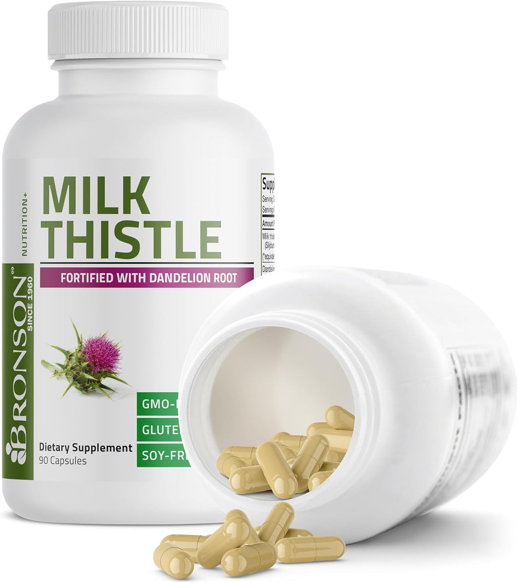 Bronson Milk Thistle Silymarin Marianum & Dandelion Root Liver Health Support, Antioxidant Support, Detox, 90 Capsules