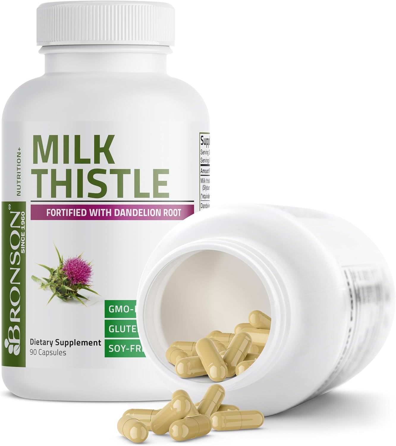 Bronson Milk Thistle Silymarin Marianum & Dandelion Root Liver Health Support, Antioxidant Support, Detox, 90 Capsules