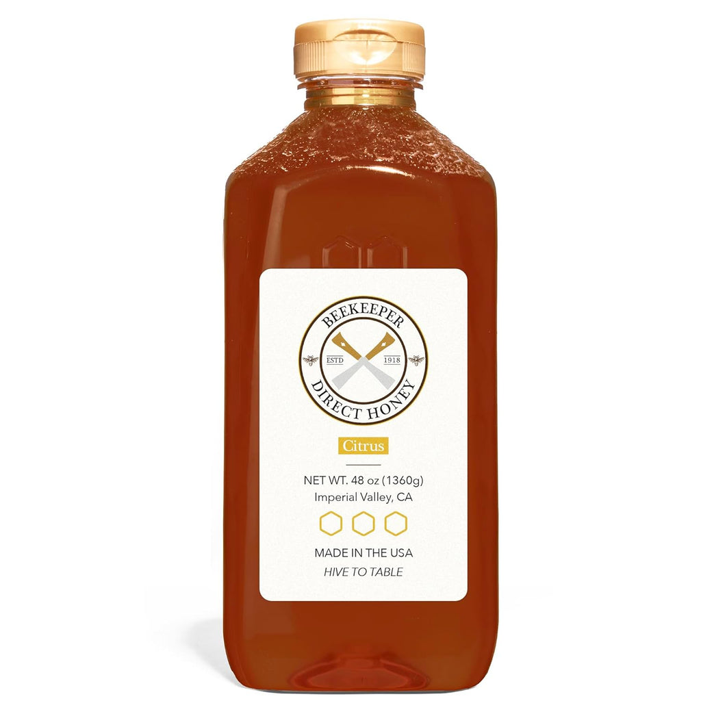 Beekeeper Direct Raw Unfiltered Honey - Real Raw Citrus Honey - All Natural Non-GMO Pure Gourmet Honey - Local California Orange, Grapefruit, and Lemon Honey (3lbs Squeeze Bottle)