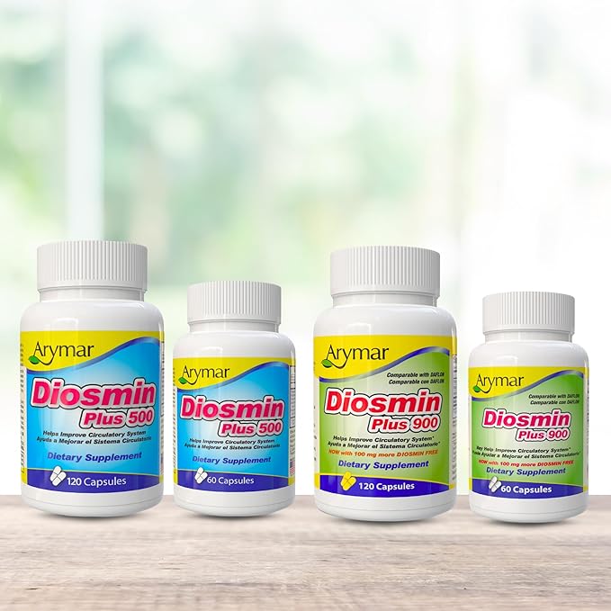 ARYMAR Diosmin 500mg with B-Complex - Circulatory Support Supplement for Leg Vein Health and Normal Blood Flow - 60 Capsules