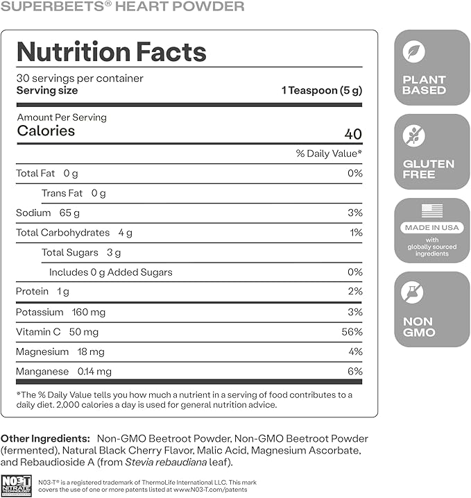 Humann SuperBeets Beet Root Powder - Non-GMO Beetroot Superfood - Nitric Oxide Supplement for Heart Health, Circulation & Blood Pressure Support - Black Cherry, 30 Servings