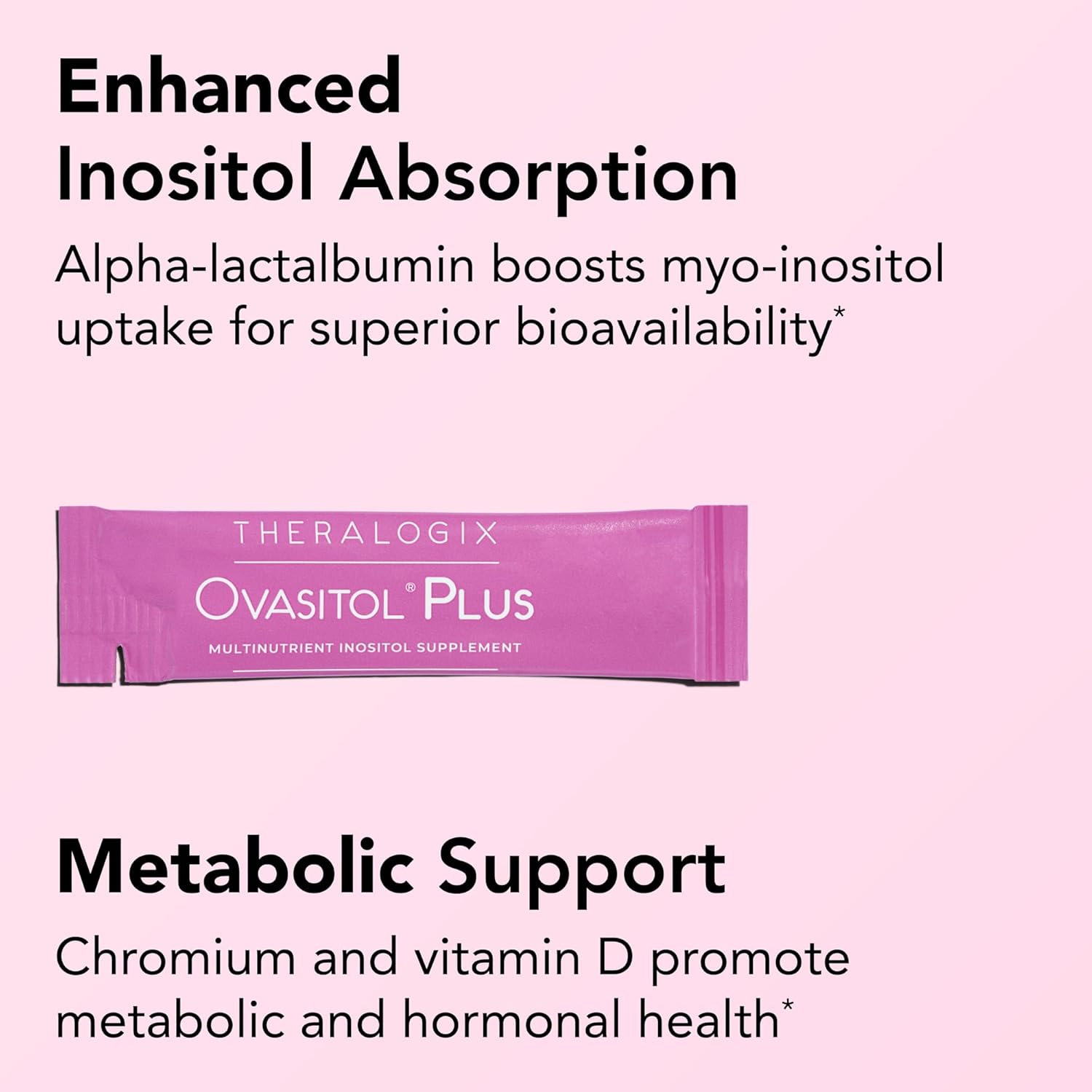 Theralogix Ovasitol Plus Metabolic Health Supplement - Myo-Inositol & D-Chiro Inositol+Chromium Picolinate+Alpha-lactalbumin & Vitamin D - 90-Day Supply - Unflavored - 180 Count
