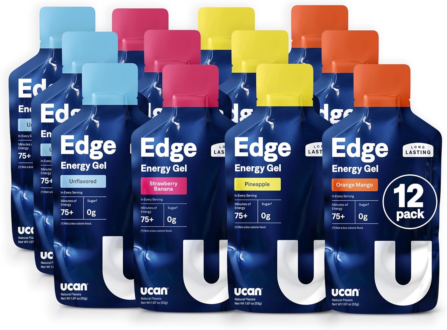 UCAN Edge Energy Gel Shots, Variety Pack (12, 2 Ounce Packets) for Running, Training, Workouts, Fitness, Cycling, Crossfit | Sugar-Free, Vegan, & Keto Friendly Energy
