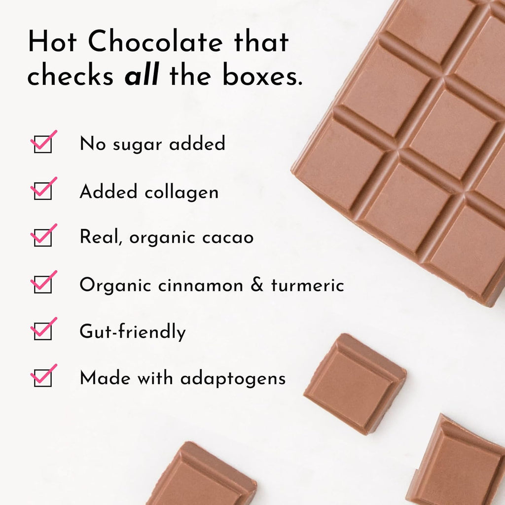 Superfood Hot Chocolate | 25 Servings | With Grass-fed Collagen, Organic Cacao, Cinnamon, Ashwagandha, Turmeric & Lion’s Mane | No Sugar Added | Supports Gut Health, Immunity & Cognitive Function*