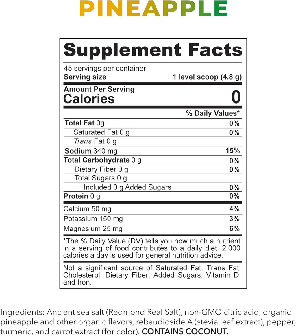 REDMOND Re-Lyte Kids Hydration Electrolyte Mix Powder, Pineapple 7.62 oz