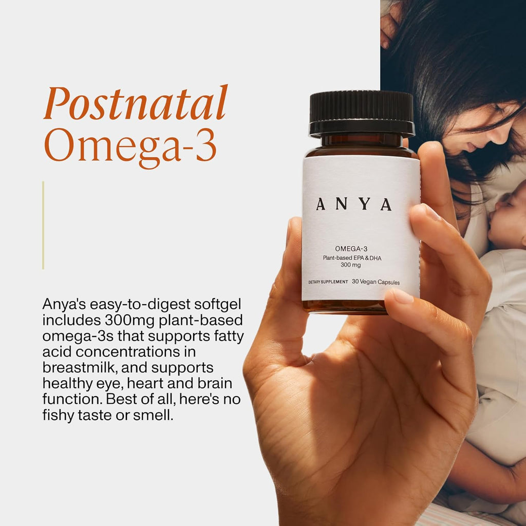 ANYA Omega 3 with 300mg DHA and EPA, Clean Ingredients, Non-GMO, 100% Vegan, Gluten, Soy, and Dairy Free. Supplement for Women, Prenatal Postnatal Vitamin for Breastfeeding and Lactation Support