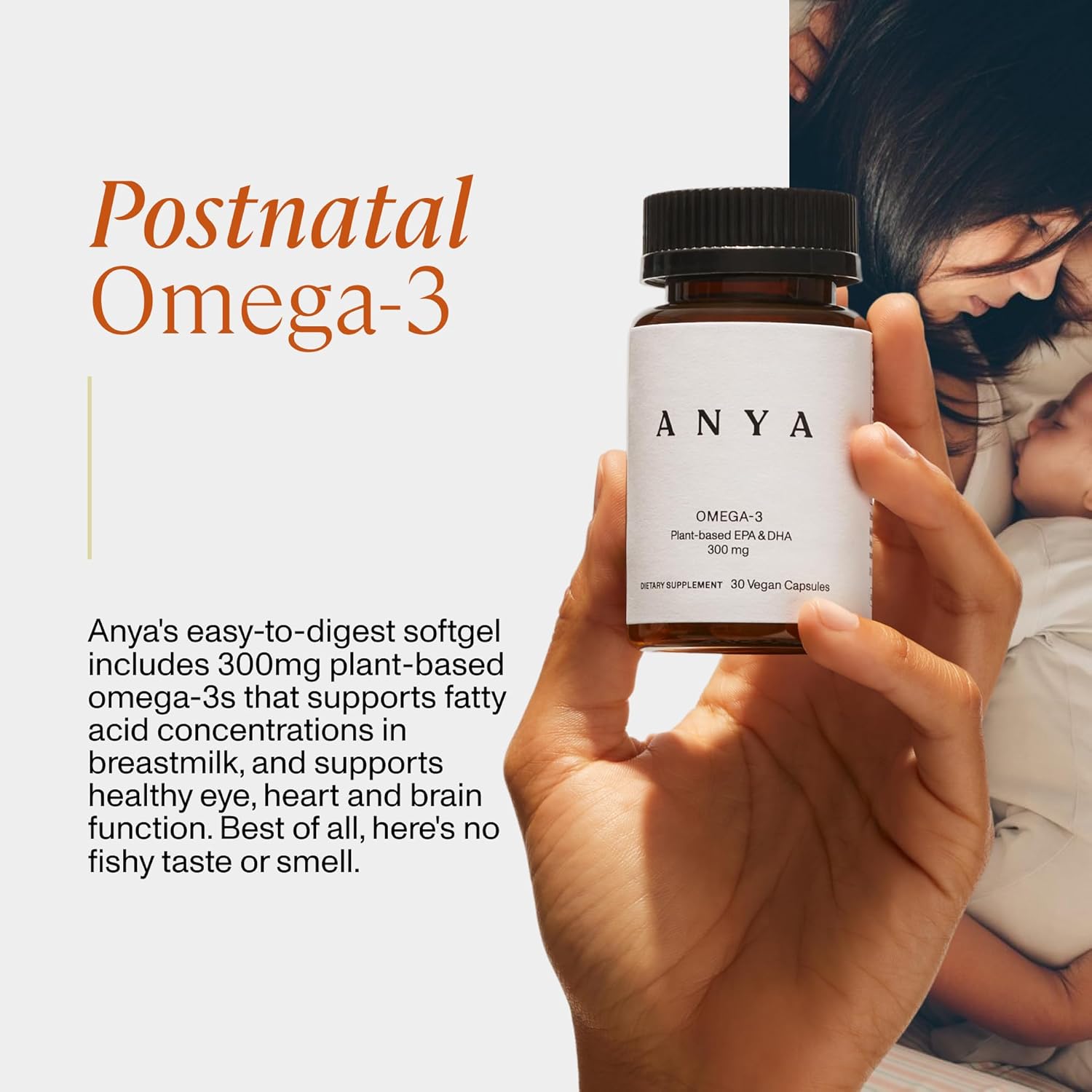 ANYA Omega 3 with 300mg DHA and EPA, Clean Ingredients, Non-GMO, 100% Vegan, Gluten, Soy, and Dairy Free. Supplement for Women, Prenatal Postnatal Vitamin for Breastfeeding and Lactation Support