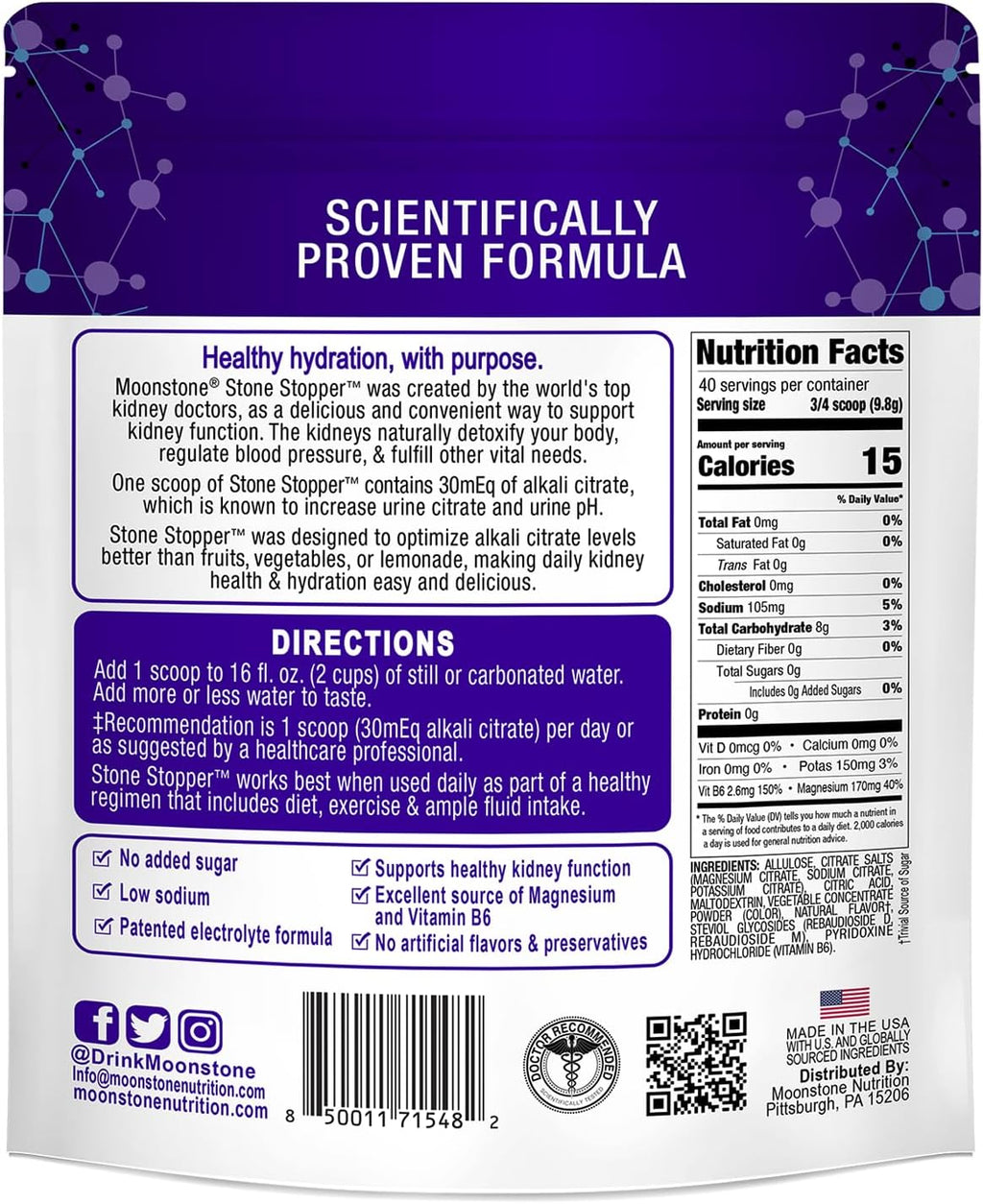 Stone Stopper Drink Mix, Cranberry Raspberry, Kidney Stone Prevention, Calcium Oxalate Protector, Developed by Urologists to Improve Hydration and Support Kidney Health, 30 Day Supply