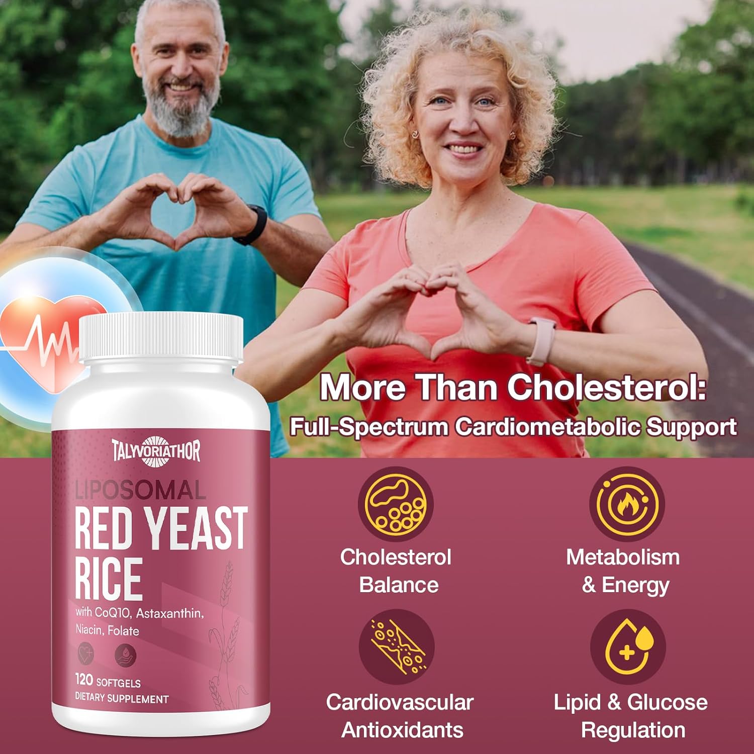 Liposomal Red Yeast Rice 1200mg with CoQ10 & Astaxanthin – Extra Strength Cholesterol, Cardiovascular & Metabolic Support – High Absorption – Citrinin-Free, 120 Softgels