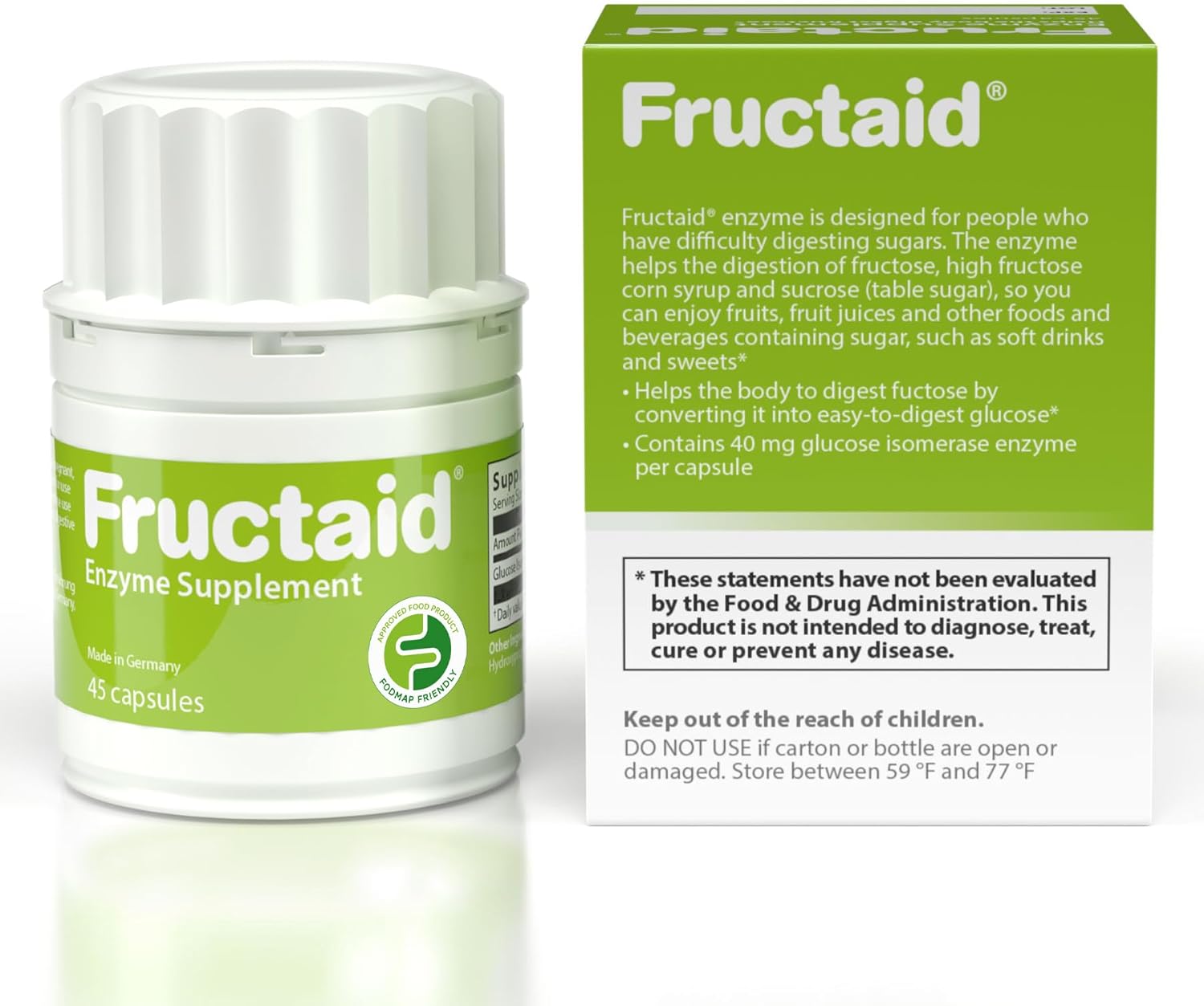 Enzyme Supplement - 45 Capsules, so That You can Enjoy Fruits, Fruit Juices, Soft Drinks, and Sweets Again, Dietary Supplement, Gluten-Free, Lactose-Free