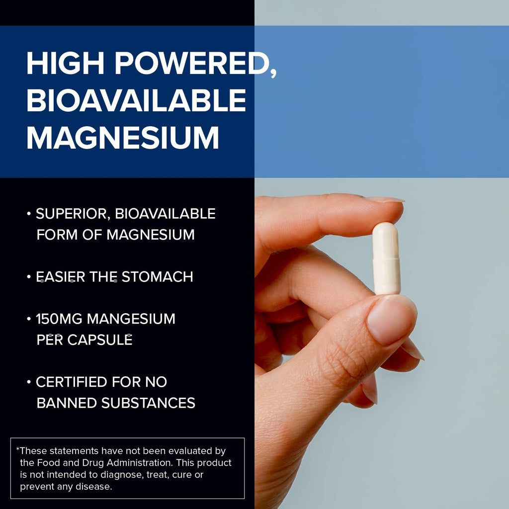 Magnesium Bisglycinate - Magnesium Supplement to Support ATP Energy, Muscle Recovery, Bone Health & Heart Health - NSF Certified for Sport (120 Capsules)