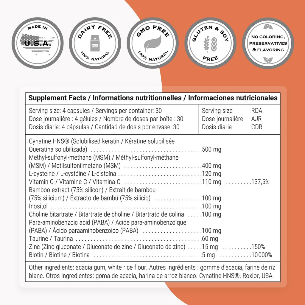 Supersmart - Hair & Nails Formula - Patented Solubilized Keratine Supplement - with Biotin, Bamboo Extract, MSM, Cynatine HNS Keratin | Non-GMO & Gluten Free - 120 Vegetarian Capsules