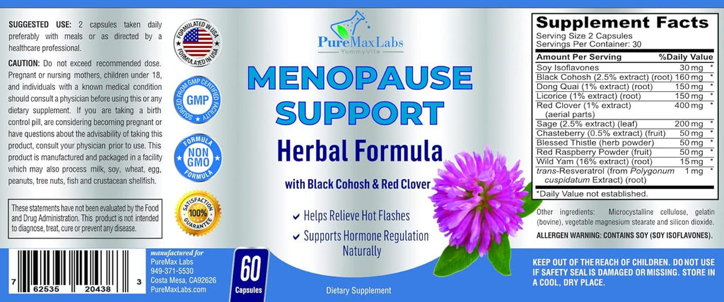 Menopause Support for Women - Natural Menopause Supplement for Hormonal Balance, Hot Flash Relief with Black Cohosh, Dong Quai - 60 Capsules