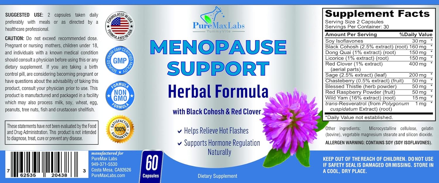 Menopause Support for Women - Natural Menopause Supplement for Hormonal Balance, Hot Flash Relief with Black Cohosh, Dong Quai - 60 Capsules