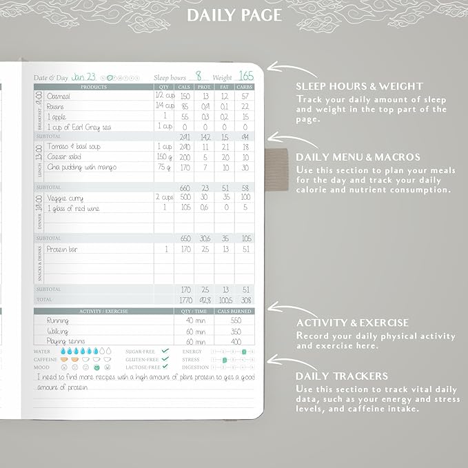 Legend Wellness Planner & Food Journal – Daily Diet & Health Journal with Exercise & Weight Loss Tracker – Nutrition Diary, 6 Months (Foggy Alps)