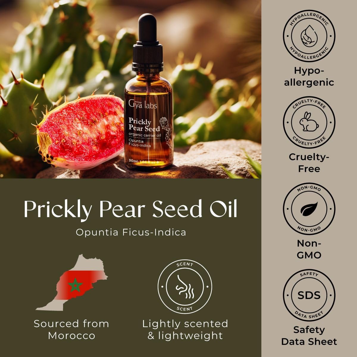 Gya Labs Organic Prickly Pear Seed Oil for Face - 100% Pure Natural Prickly Pear Carrier Oil for Skin, Hair, Nails (1 Fl Oz)