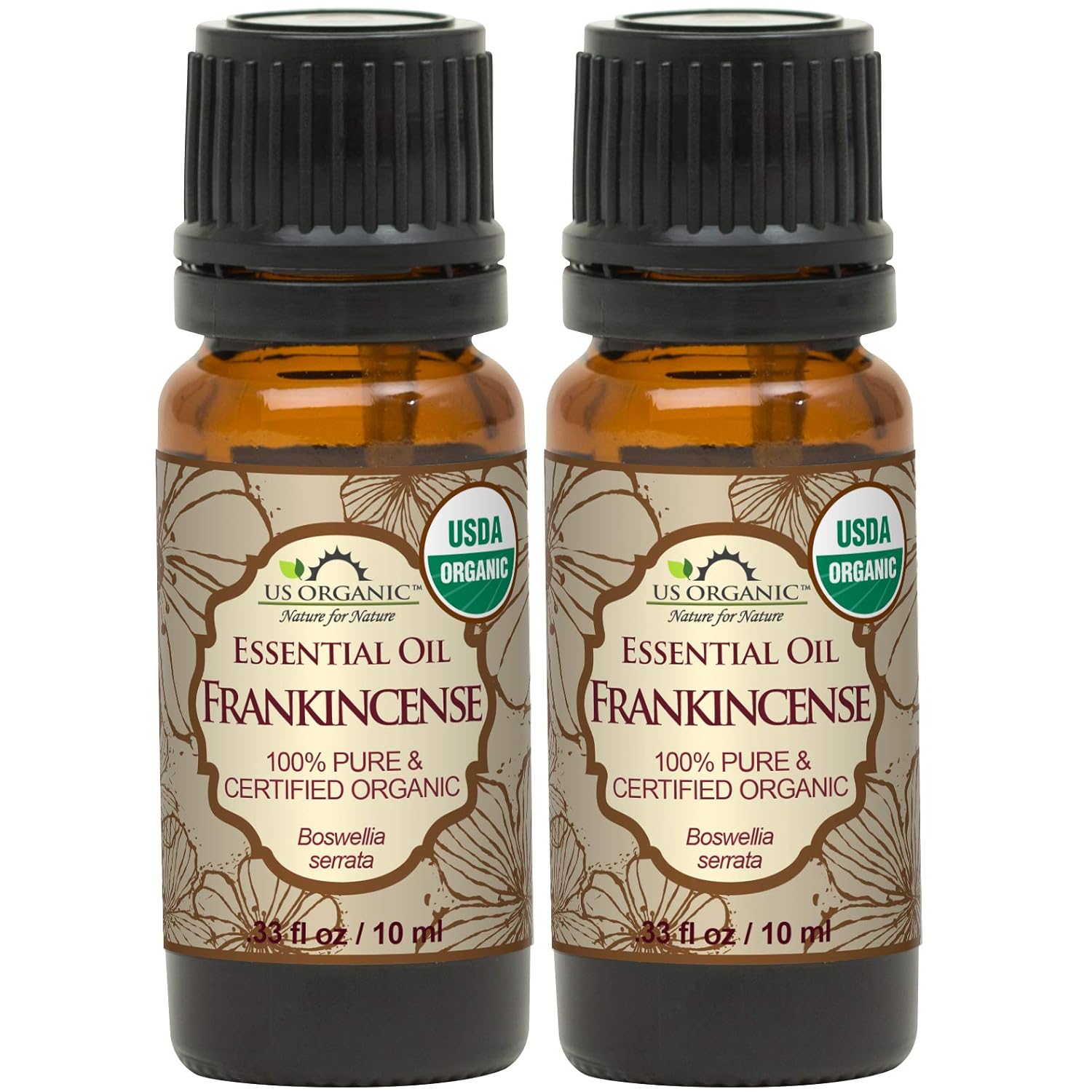 US Organic 100% Pure Frankincense Essential Oil, USDA Certified Organic, Steam Distilled, Boswellia serrata, Origin India, Use Topically or in Diffuser (10 ml, Value 2 Pack)