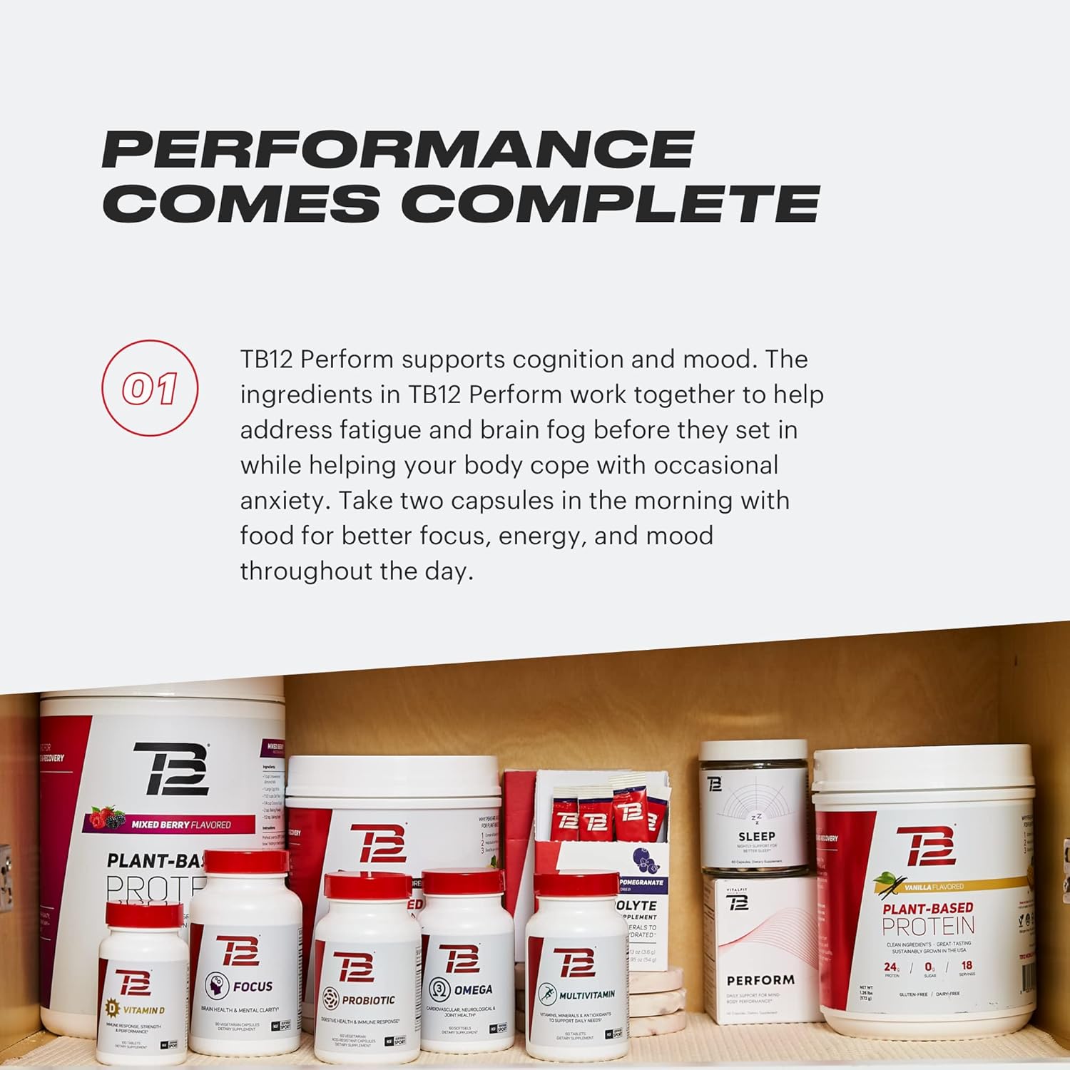 TB12 Perform - Premium Performance Supplement with Mango Leaf, Sceletium, Rhodiola, and Ashwagandha to Promote Steady Energy, Aid Focus and Cognitive Function, and Support Mood and Stress